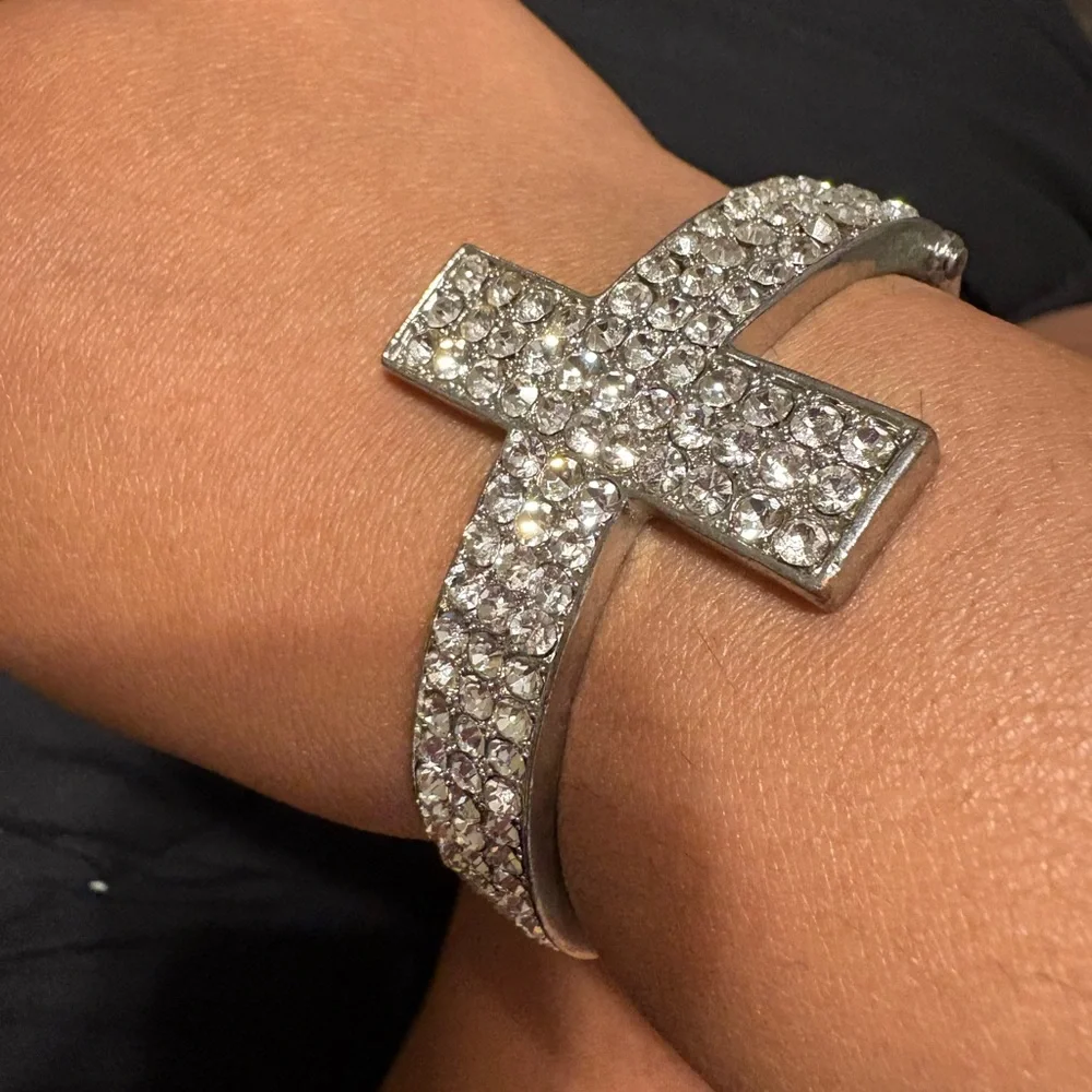 Silver Crystal Cross Bracelet